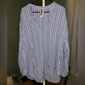Free People Light Blue & White Striped V-Neck Tunic